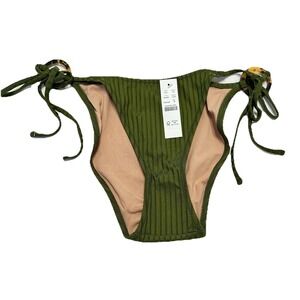 J.Crew Women Wide Rib Curved Waist‎ Cheeky String Bikini Bottom Sz M Green BH489